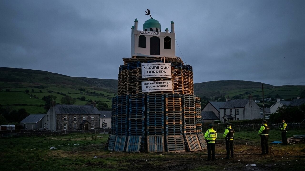 Outrage erupts over effigy of a mosque placed on a bonfire in Northern ...