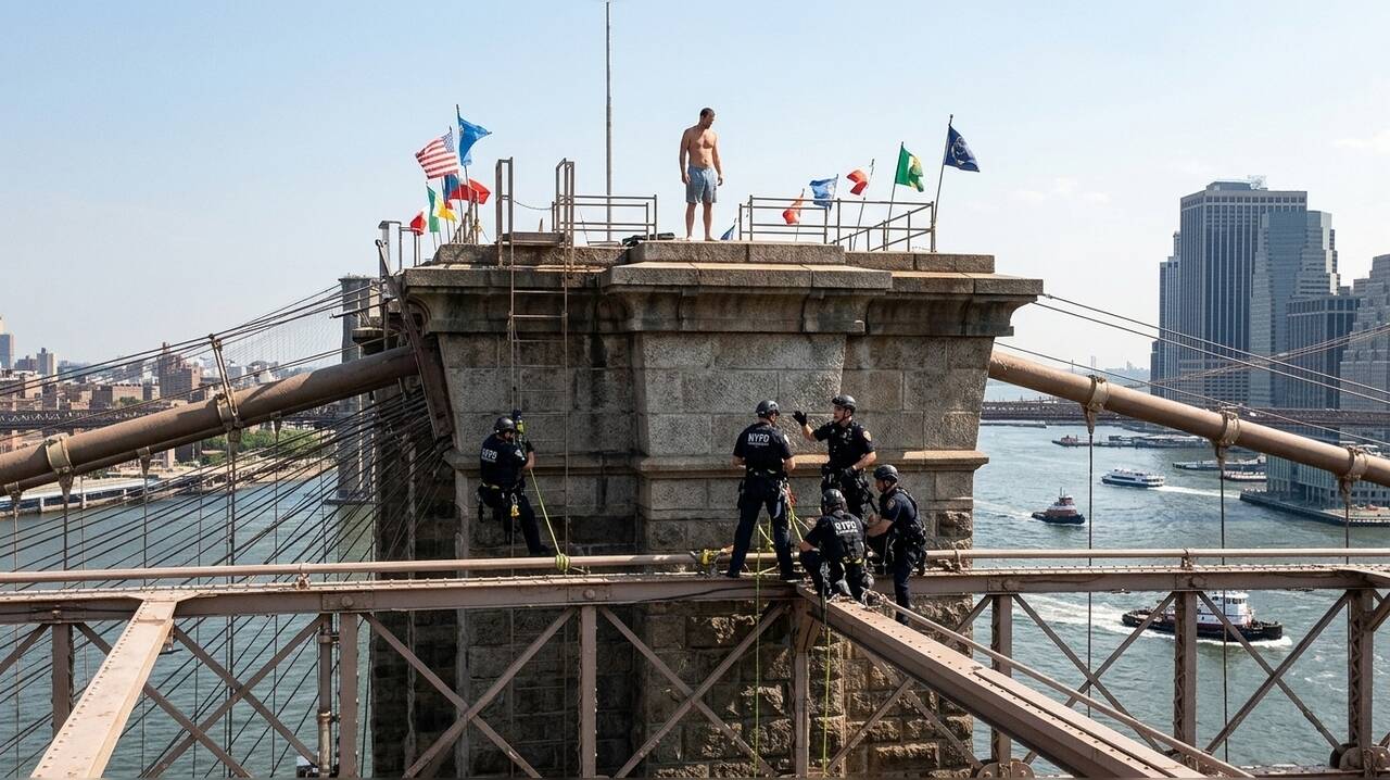 Vue du Brooklyn Bridge lors de l’intervention liée au saut du 2 août 2026
